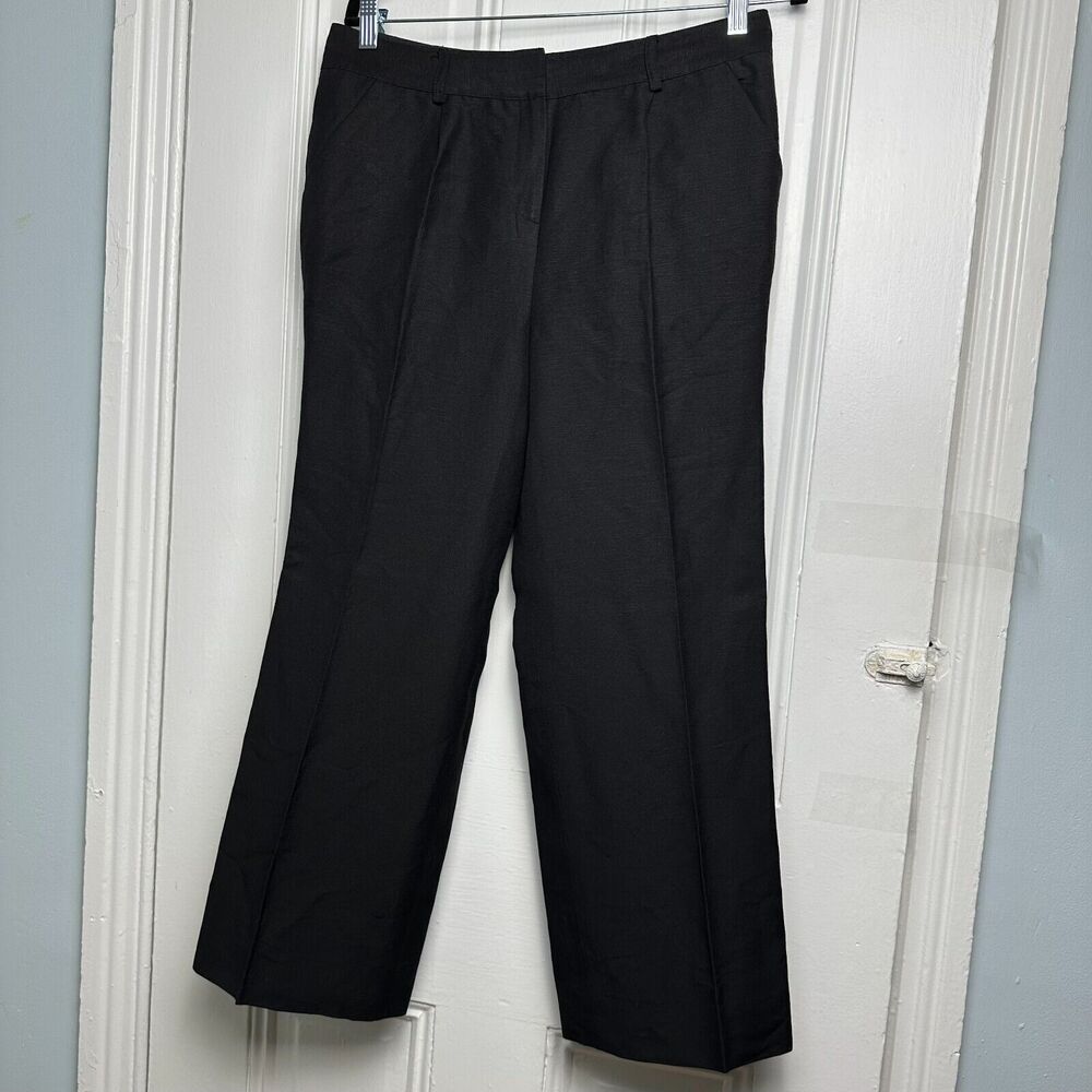 Kate Hill Pants Womens 8P Black Pleated Trouser Linen Blend Pockets Straight Leg